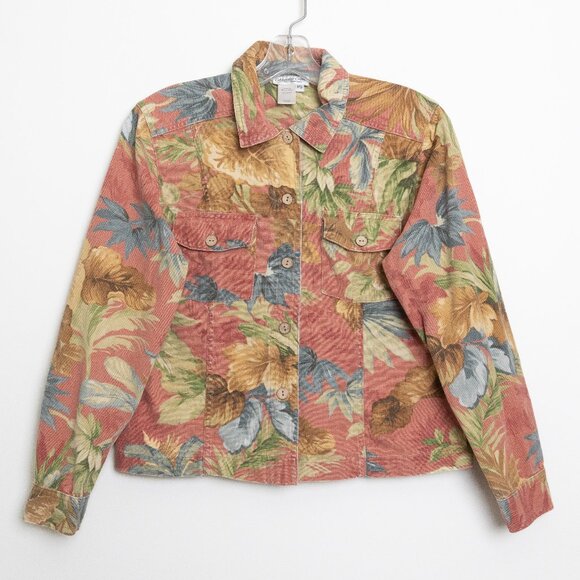 ✨ Coldwater Creek Floral Button Front Jacket Petite Small 100% Cotton Shacket - Picture 1 of 12